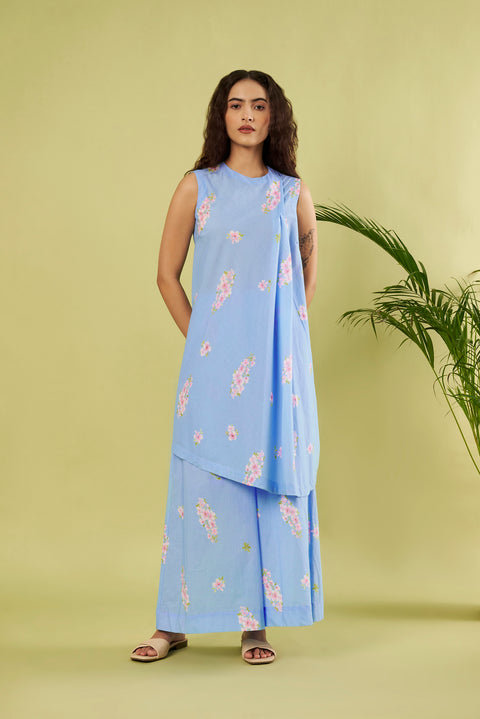 Contemporary Cotton Co-Ord Set with Asymmetric Tunic & Matching Palazzo (Set of 2)
