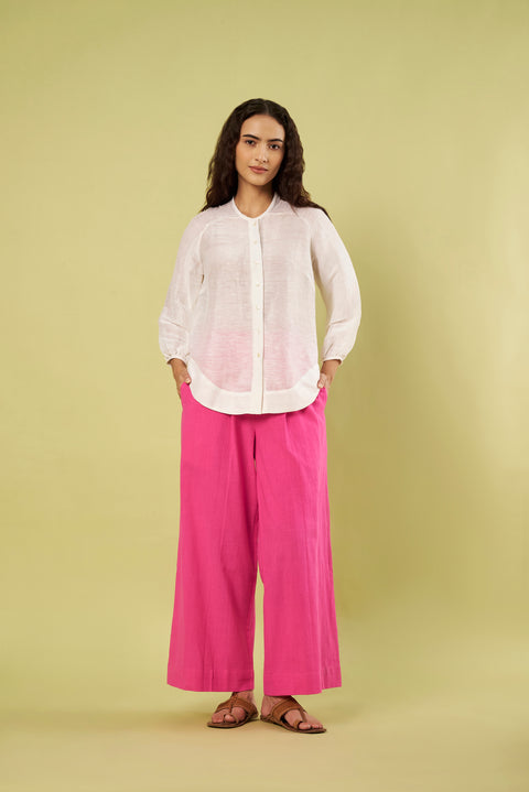 Co-Ord Set with Offwhite Linen Shirt Style Top & Handwoven Khadi Pants in Pink (Set of 2)
