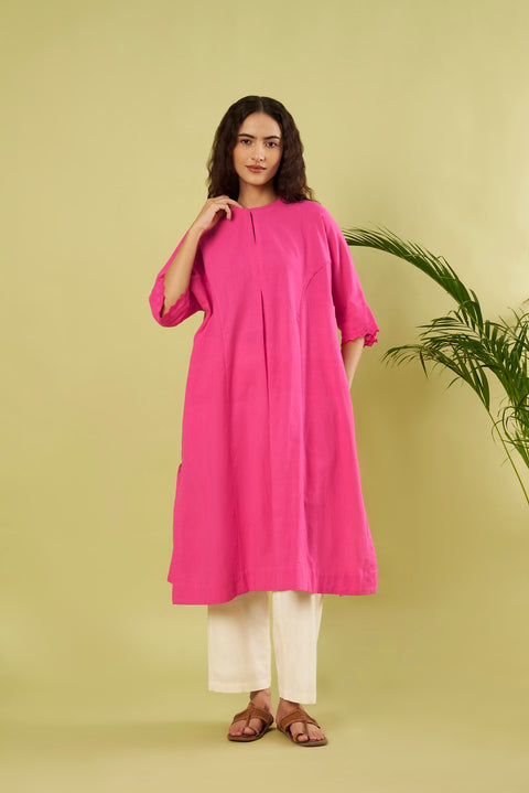Sustainable Pink Khadi Cotton Kurta with Kora Pants (Set of 2)