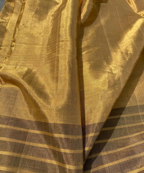 Half & Half Zari Fabric in Gold & Olive (Handloom)