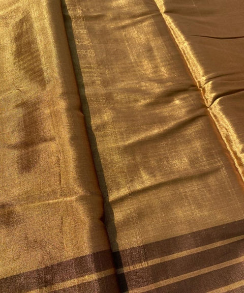 Half & Half Zari Fabric in Gold & Brown (Handloom)