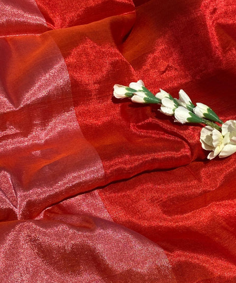 Pink & Red Copper Zari Fabric (Handloom)