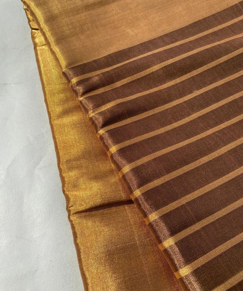 Half & Half Zari Fabric in Gold & Brown (Handloom)