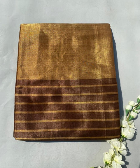 Half & Half Zari Fabric in Gold & Brown (Handloom)