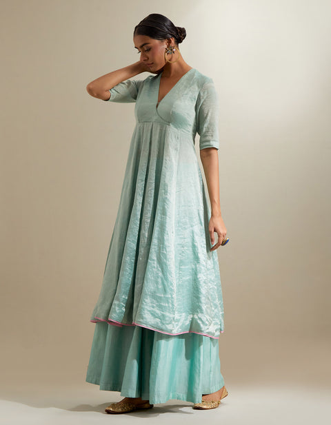 Order Mint Zari Anarkali & Chanderi Palazzo with Embroidered Katan Dupatta (Set of 3) | Vinusto