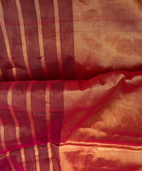 Half & Half Zari Stripe Fabric in Maroon & Gold (Handloom)