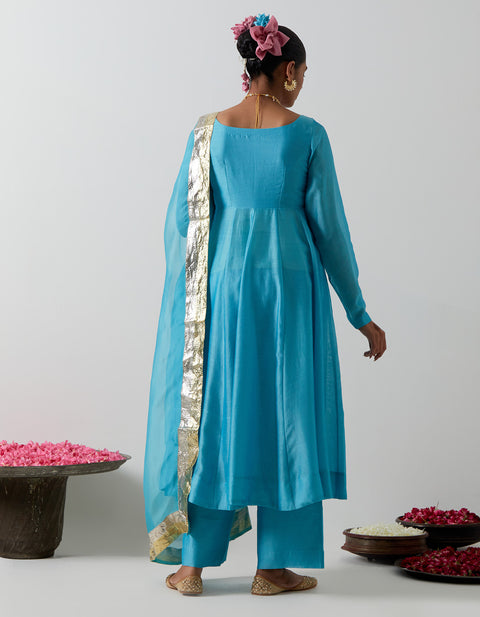Handcraft Sky Blue Chanderi Corset Anarkali with Zardozi Dupatta – Vinusto
