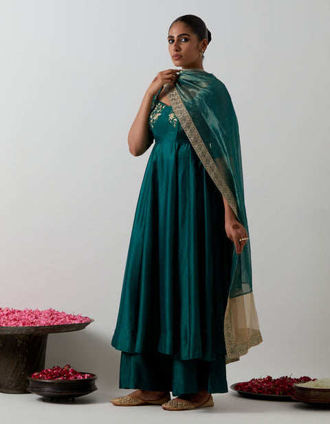 Order Deep Green Embroidered Corset Anarkali Set | Vinusto