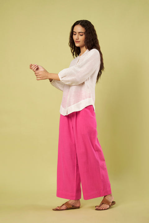 Co-Ord Set with Offwhite Linen Shirt Style Top & Handwoven Khadi Pants in Pink (Set of 2)