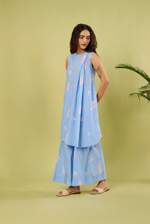 Contemporary Cotton Co-Ord Set with Asymmetric Tunic & Matching Palazzo (Set of 2)