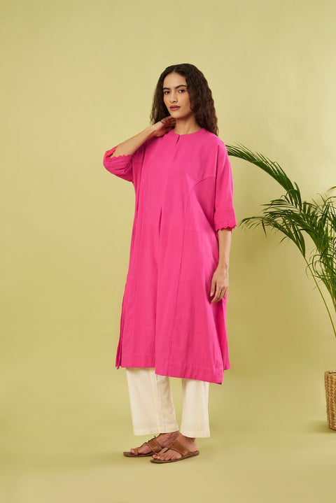 Sustainable Pink Khadi Cotton Kurta with Kora Pants (Set of 2)