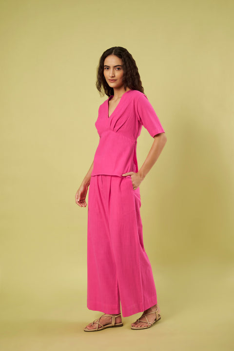 Handwoven Pink Khadi Co-Ord Set (Set of 2)