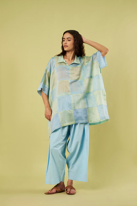 Luxury Chanderi Patchwork Kaftan and Farshi Salwar Set (Set of 2)