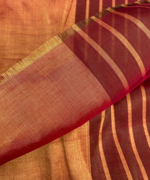 Half & Half Zari Stripe Fabric in Maroon & Gold (Handloom)