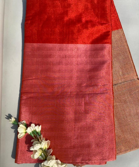 Pink & Red Copper Zari Fabric (Handloom)
