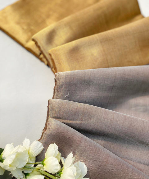 Handwoven Zari Fabric in Gold & Copper (Handloom)