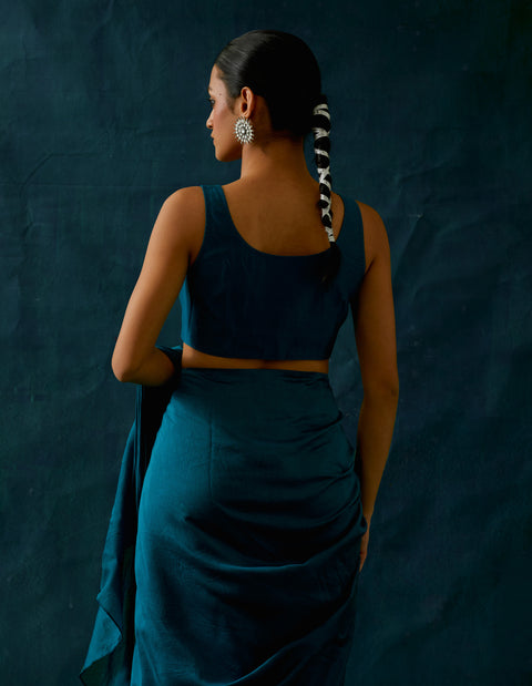 Buy Teal Blue Choli Cut Blouse in Chanderi Handloom | Vinusto
