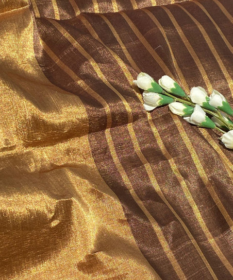 Half & Half Zari Fabric in Gold & Brown (Handloom)