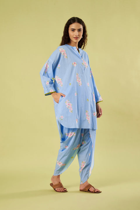 Printed Cotton Kurta  with Relaxed Dhoti Salwar (Set of 2)