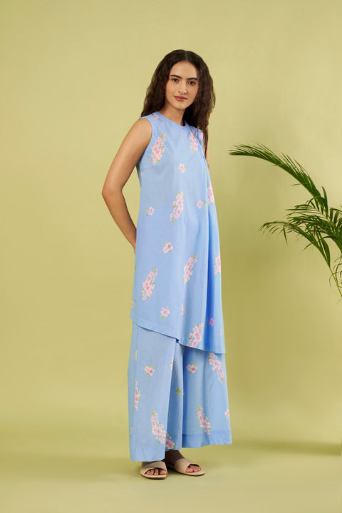 Contemporary Cotton Co-Ord Set with Asymmetric Tunic & Matching Palazzo (Set of 2)