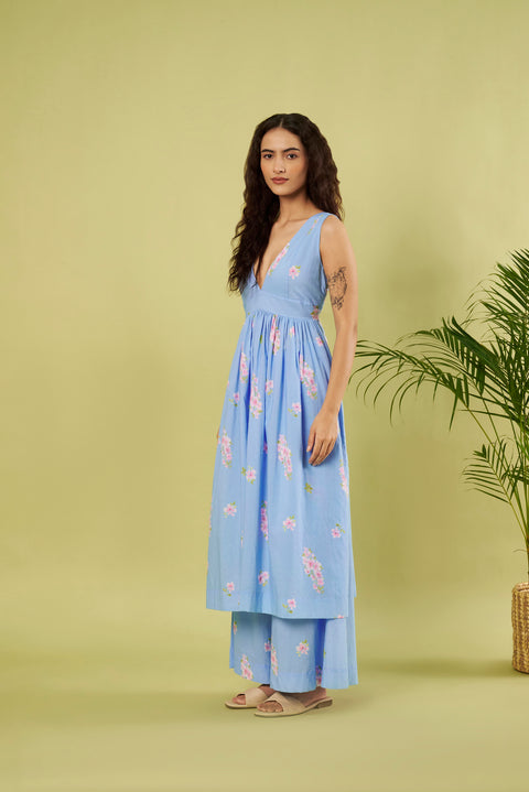 V-Neck Printed Cotton Kurta with Palazzo (Set of 2)