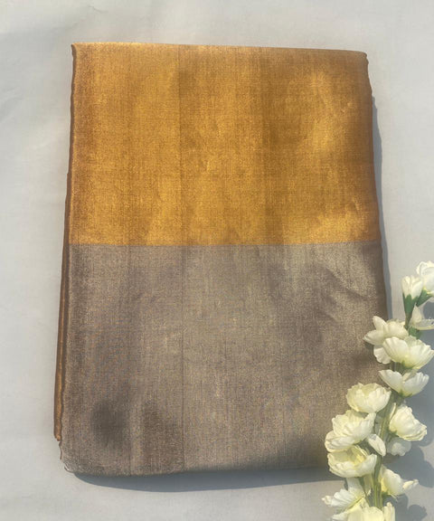 Handwoven Zari Fabric in Gold & Copper (Handloom)