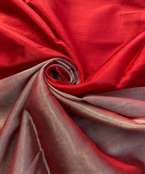 Handwoven Zari Fabric in Red & Silver (Handloom)