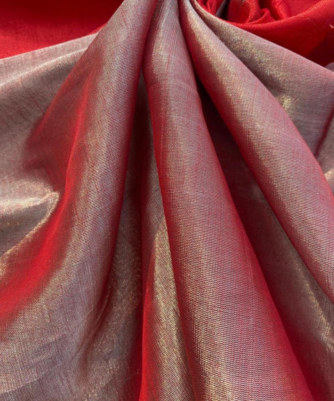Handwoven Zari Fabric in Red & Silver (Handloom)