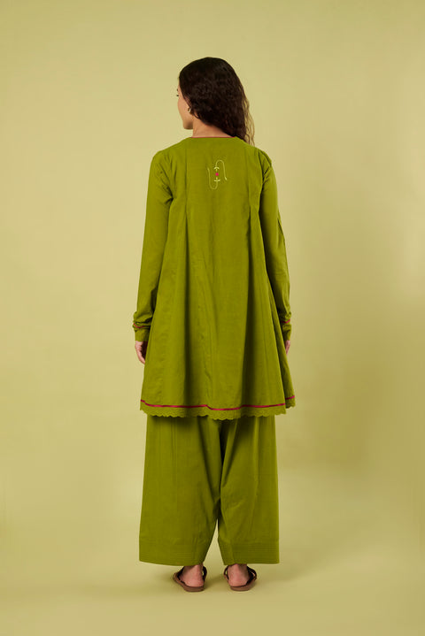 Olive Green A-Line Tunic  with Farshi Salwar (Set of 2)