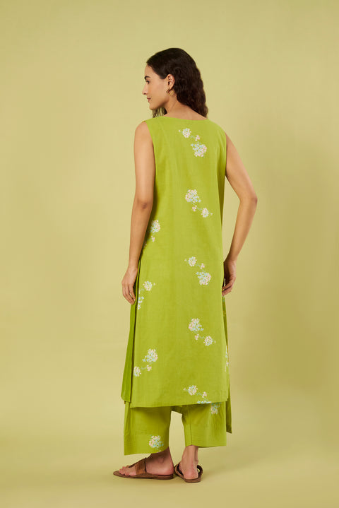 Printed Cotton & Chanderi Asymmetric A-Line Kurta with Farshi Salwar (Set of 2)