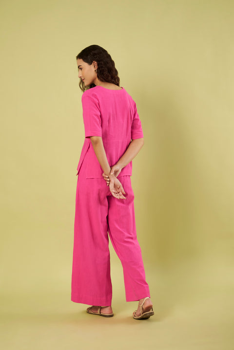 Handwoven Pink Khadi Co-Ord Set (Set of 2)