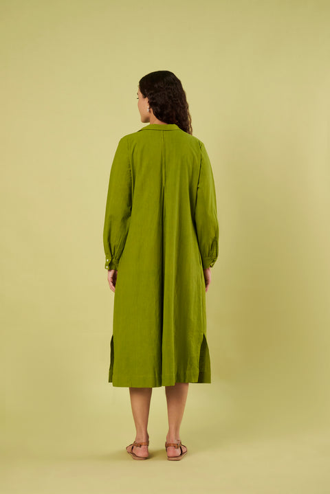 Khadi Cotton Button-Down Shirt Dress with Side Slits