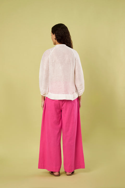 Co-Ord Set with Offwhite Linen Shirt Style Top & Handwoven Khadi Pants in Pink (Set of 2)