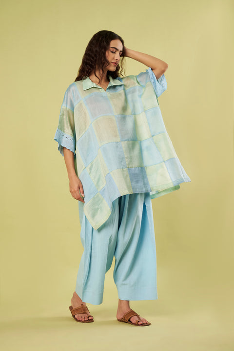 Luxury Chanderi Patchwork Kaftan and Farshi Salwar Set (Set of 2)