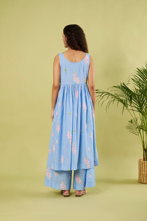 V-Neck Printed Cotton Kurta with Palazzo (Set of 2)