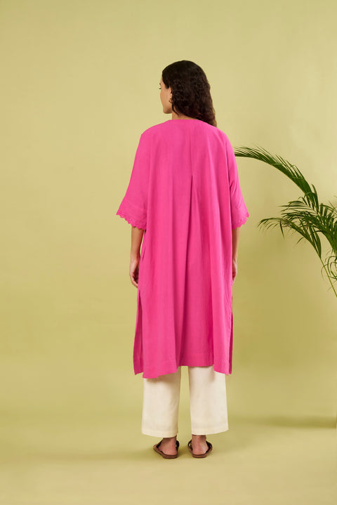 Sustainable Pink Khadi Cotton Kurta with Kora Pants (Set of 2)