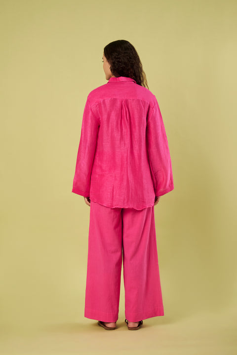 Pink Linen Silk Shirt and Khadi Cotton Pants Co-Ord Set (Set of 2)