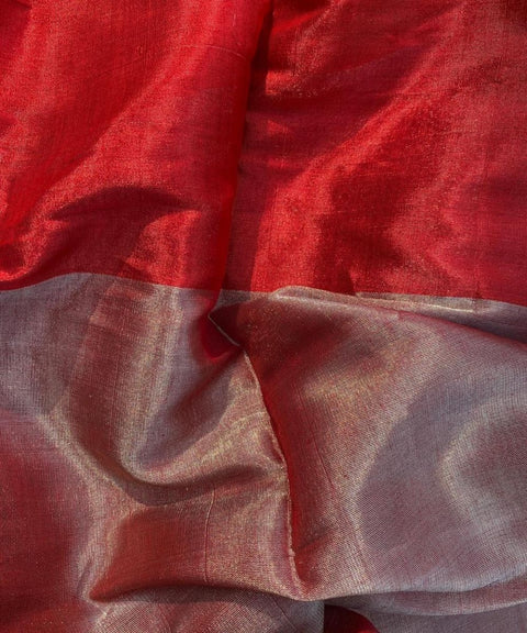Handwoven Zari Fabric in Red & Silver (Handloom)