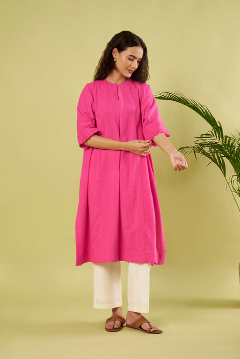 Sustainable Pink Khadi Cotton Kurta with Kora Pants (Set of 2)