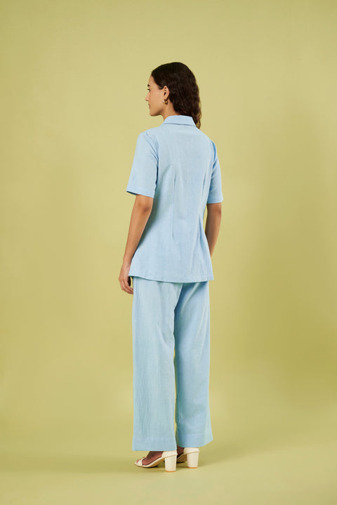 Co-ord set with Light Blue Khadi Jacket Style Shirt and Pants (Set of 2)