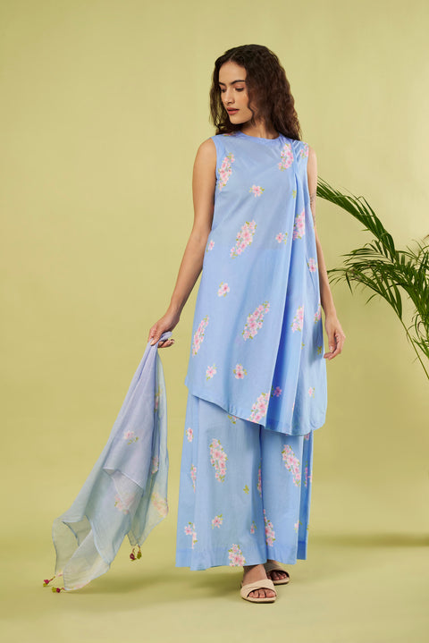 Contemporary Cotton Co-Ord Set with Asymmetric Tunic & Matching Palazzo (Set of 2)