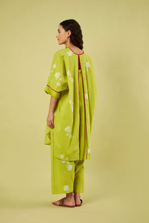 Relaxed Fit Printed Kaftan with Lace Detailing & Farshi Salwar (Set of 2)