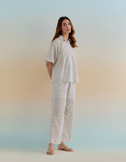 Luxury Ditsy Block Print Cotton Co-Ord Set (Set of 2) | Vinusto
