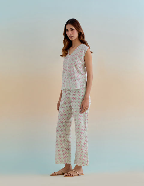 Buy Ditsy Block Print Cotton Co-Ord Set - Top & Pants (Set of 2) | Vinusto