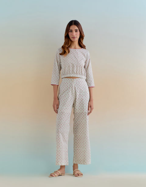 Shop Ditsy Block Printed Crop Top & Pants Set (Set of 2) | Vinusto