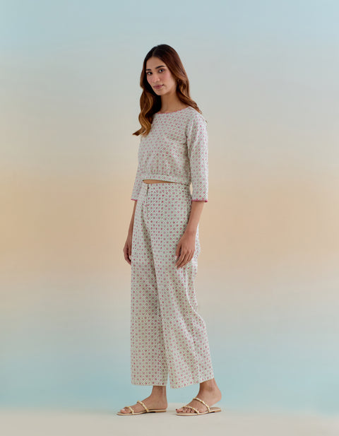 Buy Ditsy Block Printed Crop Top & Pants Set (Set of 2) | Vinusto