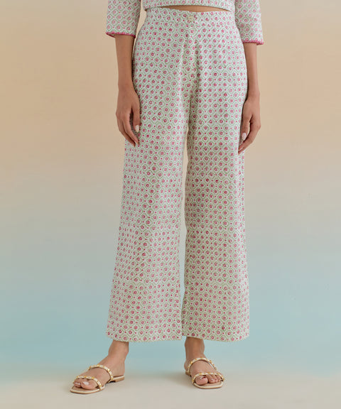 Premium Ditsy Block Printed Crop Top & Pants Set (Set of 2) | Vinusto