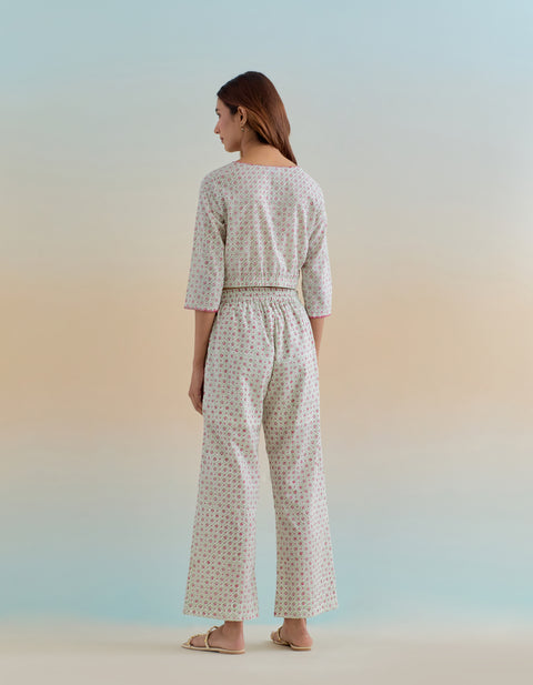 Handcraft Ditsy Block Printed Crop Top & Pants Set (Set of 2) | Vinusto