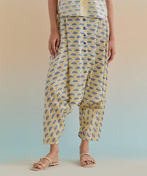 Floral Block Printed Coord Set- Top & Haram Pants in Cotton (Set of 2)