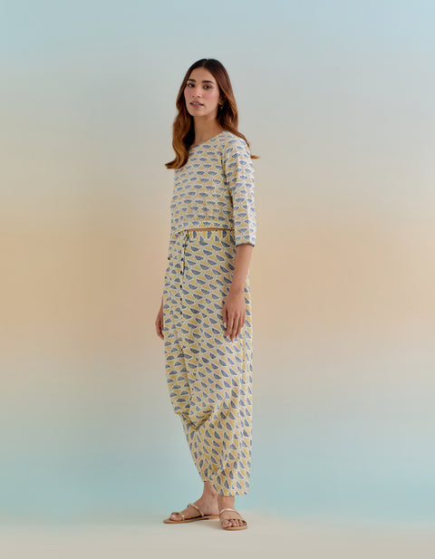 Floral Block Print Coord Set- Crop Top and Haram Pants in Cotton (Set of 2)